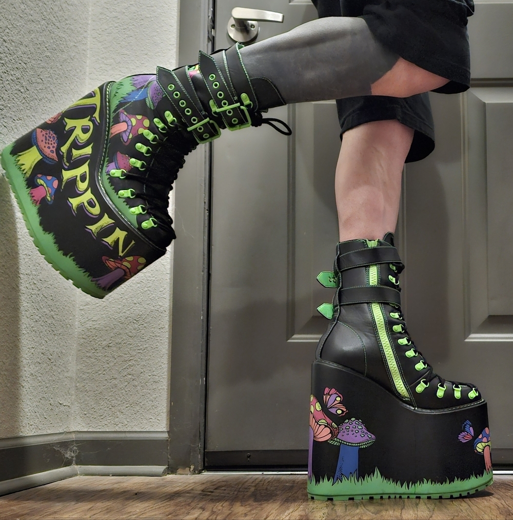 Dolls Kill X Current Mood Trippin Mushroom Double Stack Wedge Platforms